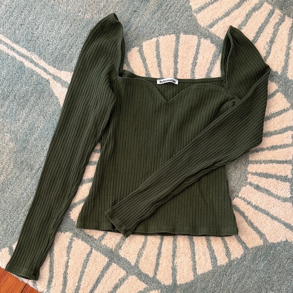 Reformation Tops - Reformation Forest Green Ribbed Long Sleeve Top